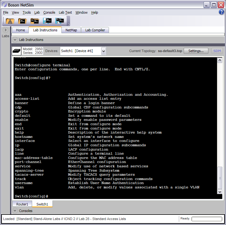 Global Configuration Mode Switch Commands